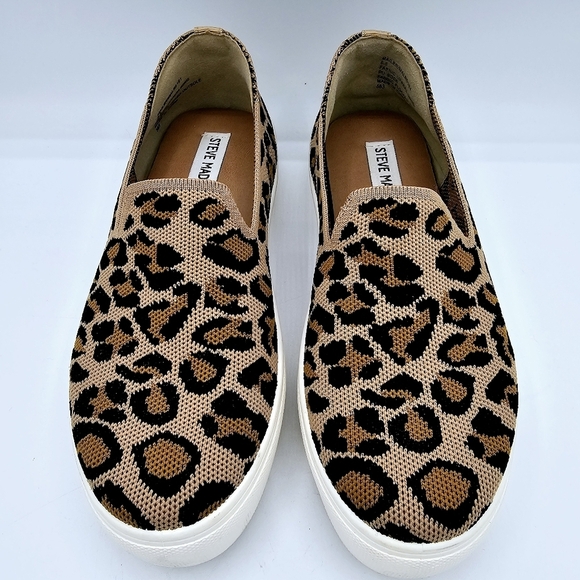 Steve Madden Mailer Knit Leopard Print Slip On Platform Shoes - Picture 7 of 10